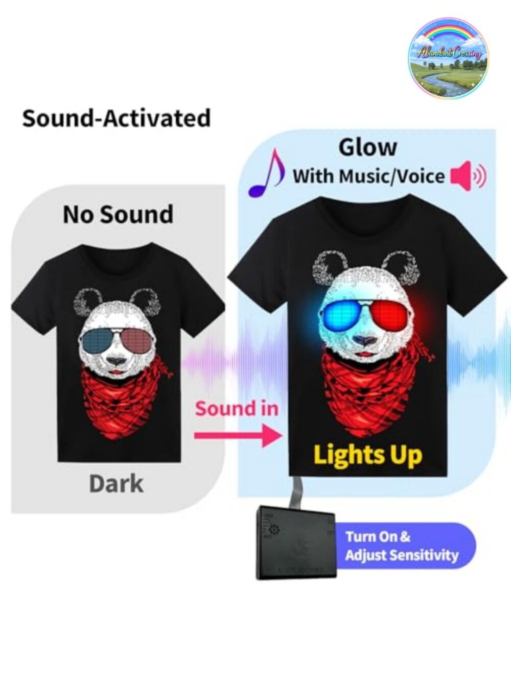 Sound Activated LED Light Up T-Shirt Rave Glow Party Crew Neck Short Sleeve